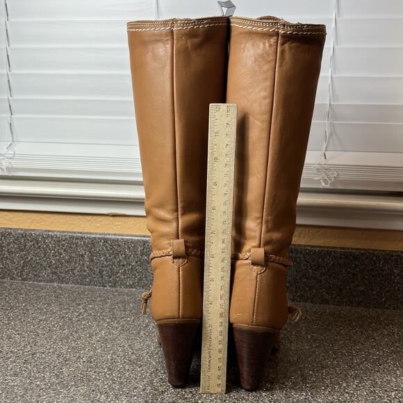 Zodiac USA Knee High Boots Cognac Faux Leather Womens Sz 7 M High Heeled Pull On - Picture 8 of 10